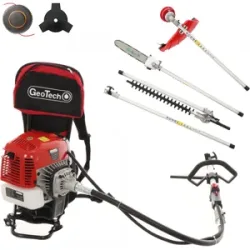 GeoTech GT-2 58 BP - Multifunktions- Motorsense mit 2- Takt Benzinmotor - Astschere, Heckenschere und Freischneider - 58 ccm