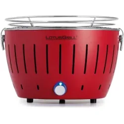 LotusGrill LG G28 U RD  Tragbarer Mini-Holzkohlegrill für den Außenbereich  Rotes Außengehäuse