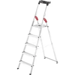 Hailo L60, 5 Stufen, 1,68 m  Aluminium-Trittleiter mit Ständer  Ultraleicht