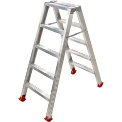 AgriEuro Premium Doppel-Aluminium-Stehleiter 1031, 2x5 Stufen, Höhe 1,20 m