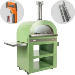 CLEMENTI, Clementi Gold - Holzbackofen mit Gestell für den Außenbereich - Backfläche 80 x 60 - 4 Pizzen - Grün