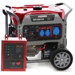 GeoTech Pro GGP 6500 ESA - Benzin-Stromerzeuger mit Rädern und AVR-Regelung und Elektrostarter 5.4 kW - Dauerleistung 5 kW - 230V + ATS