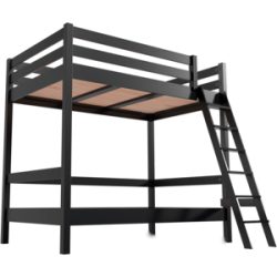 ABC MEUBLES Etagenbett 2-Sitzer 120x200 für Erwachsene Treppe Holz Sylvia - Schwarz