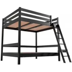 ABC MEUBLES Etagenbett 2-Sitzer 140x200 für Erwachsene Treppe Holz Sylvia - Schwarz