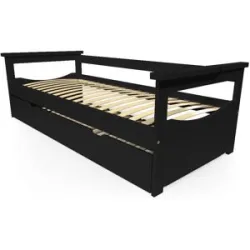 ABC MEUBLES Ausziehbett 90x200 Topaze aus Massivholz - Schwarz