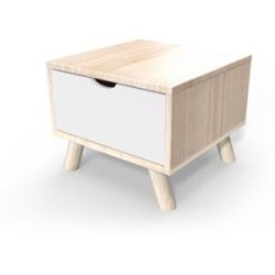 ABC MEUBLES Skandinavischer Nachttisch aus Massivholz Viking mit Schublade - Naturlack/Weiß