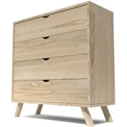 ABC MEUBLES Skandinavische Kommode Viking mit 4 Schubladen aus Massivholz - Roh (ohne Lack)