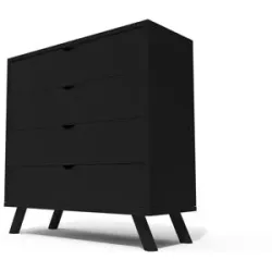 ABC MEUBLES Skandinavische Kommode Viking mit 4 Schubladen aus Massivholz - Schwarz