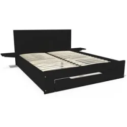 ABC MEUBLES Happy Holzbett 2 Plätze 140x190 mit Schublade + Nachttische - Schwarz