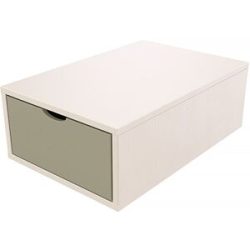 ABC MEUBLES Aufbewahrungswürfel Holz 75x50 cm + Schublade - Weiß/Mokka