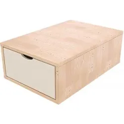 ABC MEUBLES Aufbewahrungswürfel Holz 75x50 cm + Schublade - Naturlack/Weiß