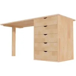 ABC MEUBLES Schreibtisch aus massivholz 5 Schubladen - Roh (ohne Lack)