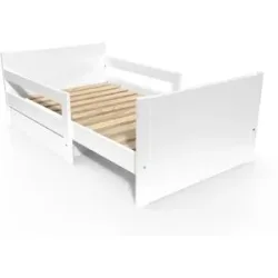 ABC MEUBLES Kinderbett 90x200 mitwachsend aus Holz mit Aufbewahrungsschublade - Weiß