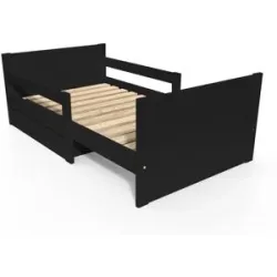 ABC MEUBLES Kinderbett 90x200 mitwachsend aus Holz mit Aufbewahrungsschublade - Schwarz