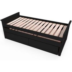 ABC MEUBLES Ausziehbares bett 90x200 Maxi aux Massivholz mit Schubladen - Schwarz