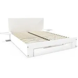 ABC MEUBLES Happy Holzbett 2 Plätze 140x190 mit Schublade + Nachttische - Weiß