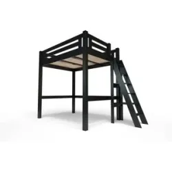 ABC MEUBLES Hochbett 140x200 aus Holz + verstellbare Leiter Alpage - Schwarz