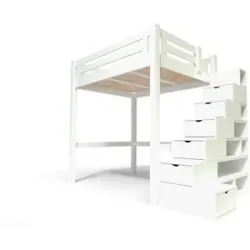 ABC MEUBLES Hochbett in holz 120x200 Alpage mit treppenregal - Weiß
