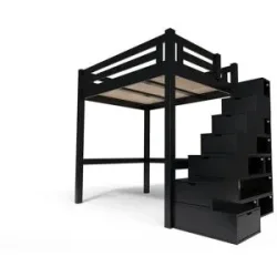 ABC MEUBLES Hochbett in holz 140x200 Alpage mit treppenregal - Schwarz