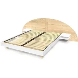 ABC MEUBLES 2 Sitzer Holzbett 140x190 mit Kopfteil und Nachttischen ARC - Weißer / natürlicher Lack