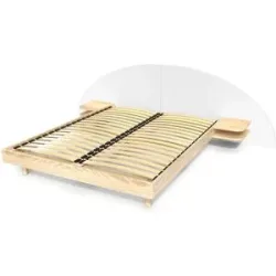 ABC MEUBLES 2 Sitzer Holzbett mit Kopfteil und Nachttischen ARC - 140x200 - Naturlack/Weiß