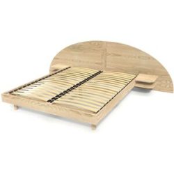 ABC MEUBLES 2 Sitzer Holzbett mit Kopfteil und Nachttischen ARC - 140x200 - Roh (ohne Lack)