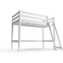 ABC MEUBLES Kinderhochbett 90x200 ABC Holz mit Schrägleiter - Weiß