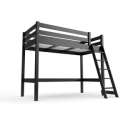 ABC MEUBLES Kinderhochbett 90x200 ABC Holz mit Schrägleiter - Schwarz