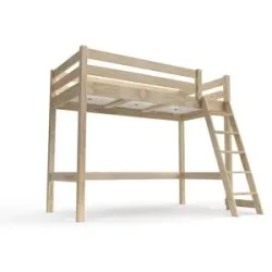 ABC MEUBLES Kinderhochbett 90x200 ABC Holz mit Schrägleiter - Roh (ohne Lack)