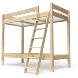 ABC MEUBLES Etagenbett 2 Plätze 90x190 geneigte Skala Holz ABC - Roh (ohne Lack)