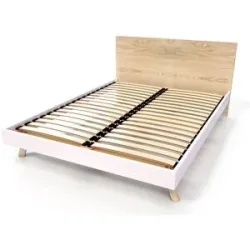 ABC MEUBLES Skandinavisches Bett Viking 140x190 aus Massivholz - Weißer / natürlicher Lack