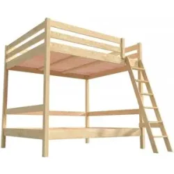 ABC MEUBLES Etagenbett 2-Sitzer 140x200 für Erwachsene Treppe Holz Sylvia - Roh (ohne Lack)