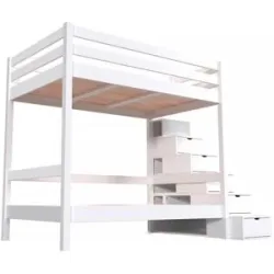 ABC MEUBLES Etagenbett 4 Personen 120x200 Holz mit Treppenregal Sylvia - Weiß