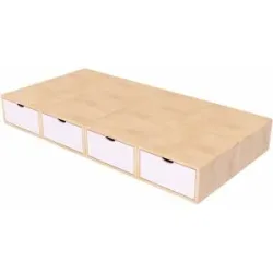ABC MEUBLES Bett mit Schubladen 90x200 Würfel - Naturlack/Weiß