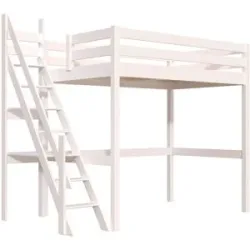 ABC MEUBLES Hochbett holz Sylvia 120x200 mit Müllertreppe - Weiß