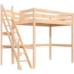 ABC MEUBLES Hochbett holz Sylvia 120x200 mit Müllertreppe - Roh (ohne Lack)