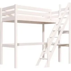 ABC MEUBLES Hochbett holz 90x200 Sylvia mit Müllertreppe - Weiß