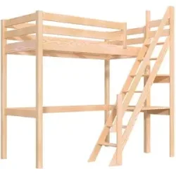 ABC MEUBLES Hochbett holz 90x200 Sylvia mit Müllertreppe - Roh (ohne Lack)