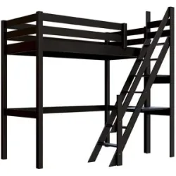 ABC MEUBLES Hochbett holz 90x200 Sylvia mit Müllertreppe - Schwarz