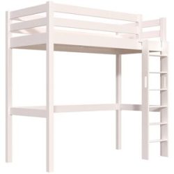 ABC MEUBLES Hohes bett 1-Personen Sylvia 90x200 mit gerader Leiter - Weiß