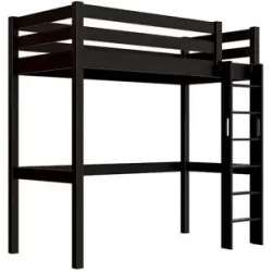 ABC MEUBLES Hohes bett 1-Personen Sylvia 90x200 mit gerader Leiter - Schwarz