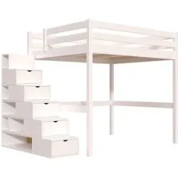 ABC MEUBLES Hochbett holz mit Treppenregal Sylvia - 160x200 - Weiß
