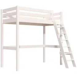 ABC MEUBLES Hochbett holz 90x200 mit Leiter Sylvia schräge Leiter - Weiß