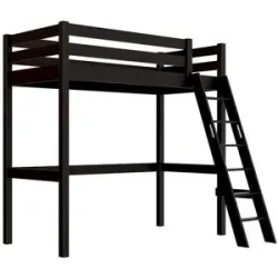 ABC MEUBLES Hochbett holz 90x200 mit Leiter Sylvia schräge Leiter - Schwarz