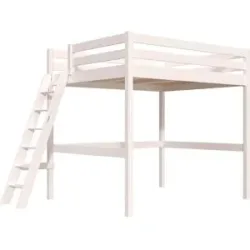 ABC MEUBLES Hochbett aus holz Sylvia 160x200 schräger Leiter - Weiß