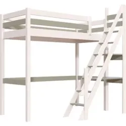 ABC MEUBLES Hochbett holz 90x200 Sylvia mit Müllertreppe - Weiß/Mokka