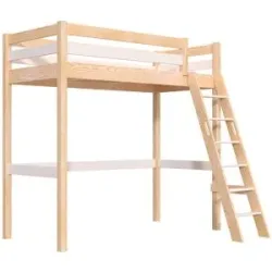 ABC MEUBLES Hochbett holz 90x200 mit Leiter Sylvia schräge Leiter - Naturlack/Weiß