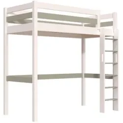 ABC MEUBLES Hohes bett 1-Personen Sylvia 90x200 mit gerader Leiter - Weiß/Mokka