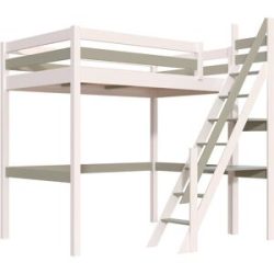 ABC MEUBLES Hochbett holz Sylvia 120x200 mit Müllertreppe - Weiß/Mokka