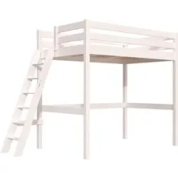 ABC MEUBLES Hochbett holz mit Leiter Sylvia - 120x200 schräge Leiter - Weiß